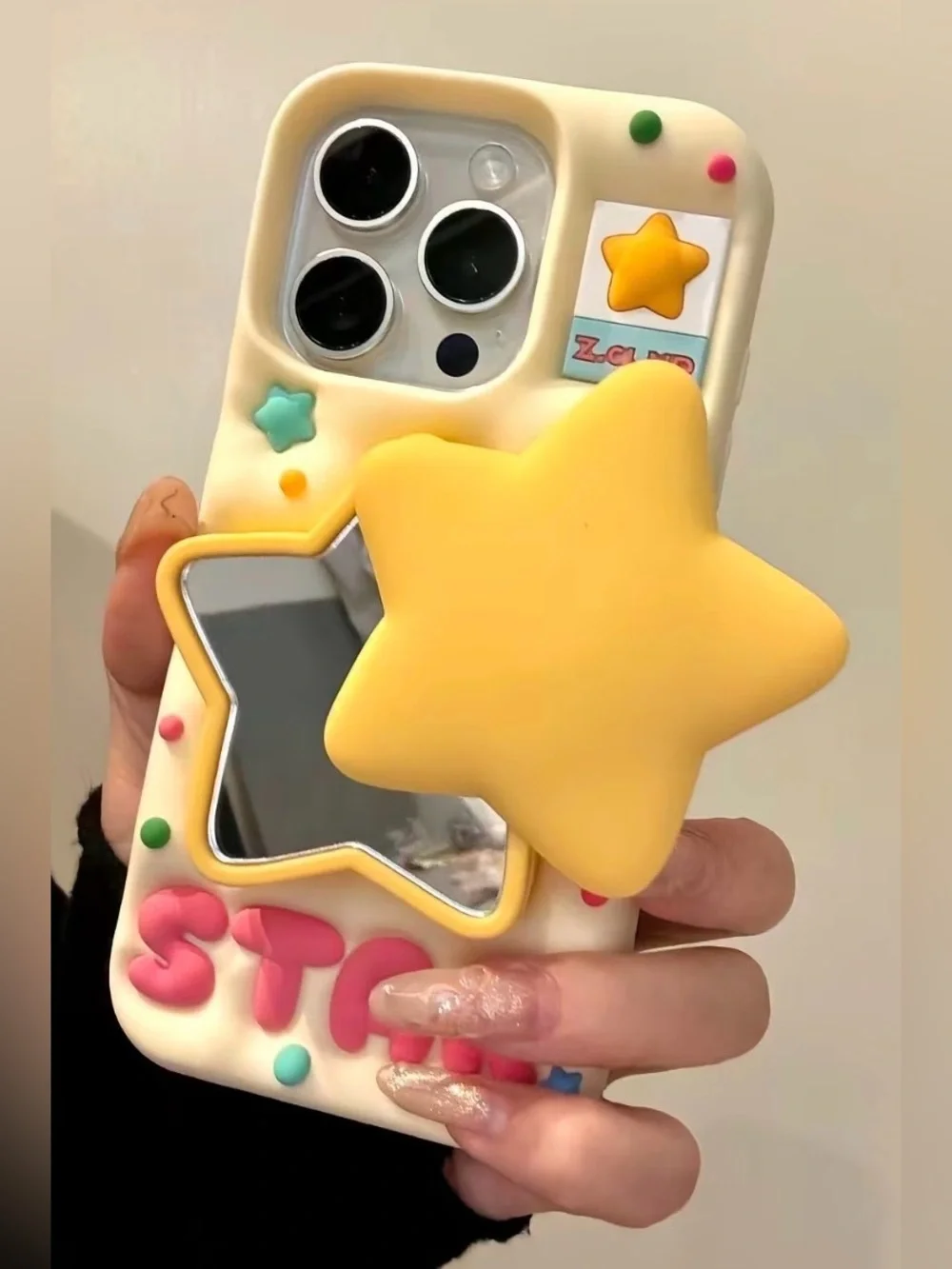 ⭐️Cute Star Phone Case with Mirror for IPhones 14 & 15 Plus 12,13,14,15 Pro Max
